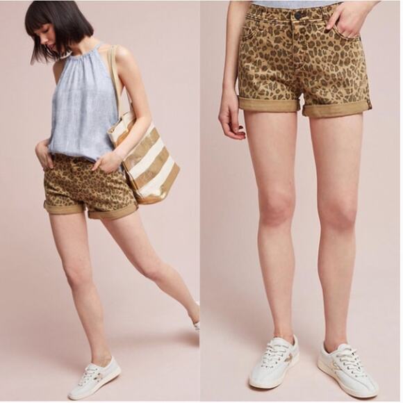 Anthropologie NWT Pilcro Leopard Cuffed Hyphen Shorts // 25 - Picture 1 of 10